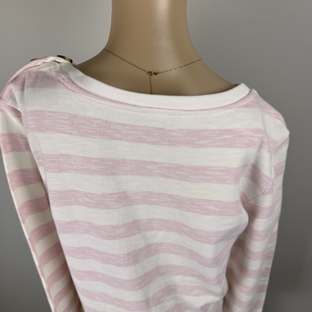 TALBOTS White Pink 100% Cotton STRIPE TOP SWEATSHIRT Medium - Picture 6 of 16